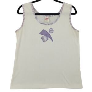 VTG Graff Tank Top Womens Medium White Purple Geometric 80s Retro Striped